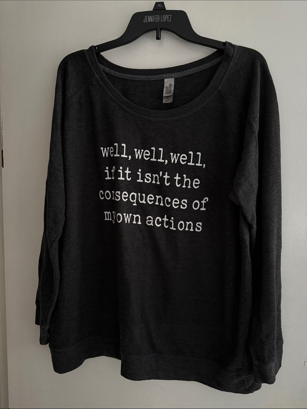 Instant Message Dark Heather Gray  Scoop-Neck Graphic Long Sleeve Sweatshirt
